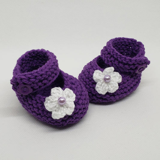 Purple Baby Booties with White Flower