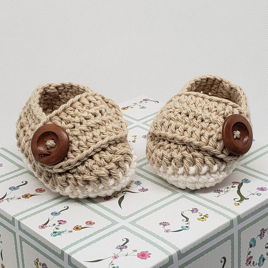 Brown and White Baby Booties