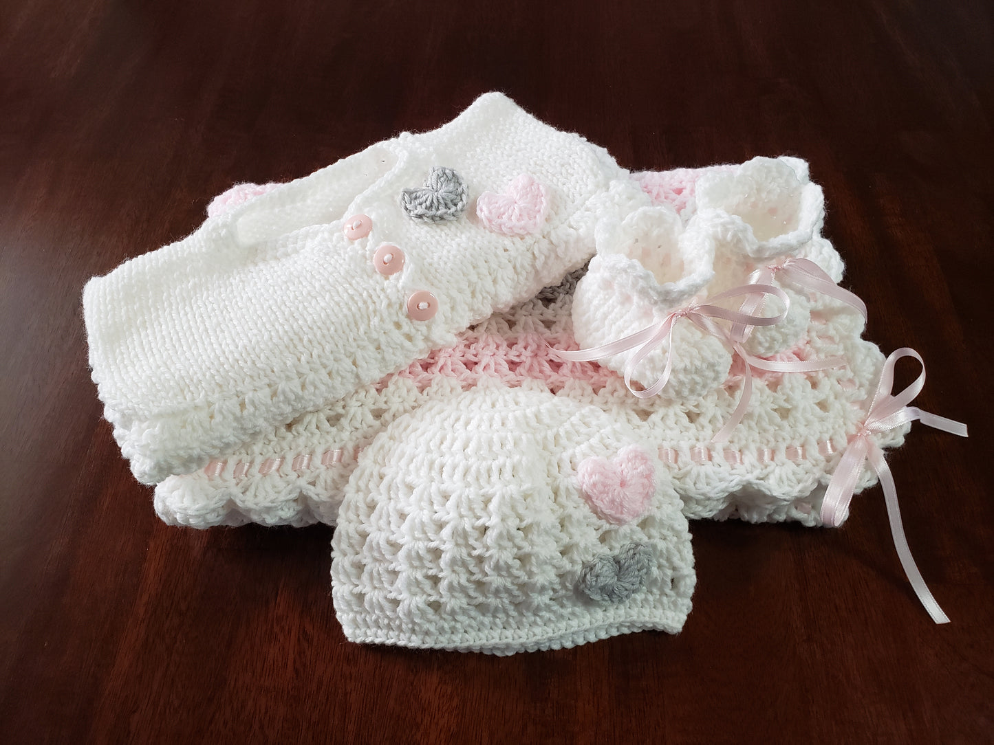 Pink Gray & Cream Baby Blanket Set