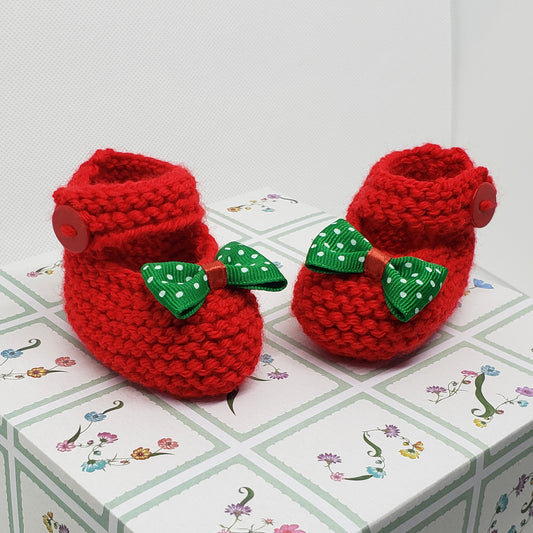 Red Baby Booties with Green Tie