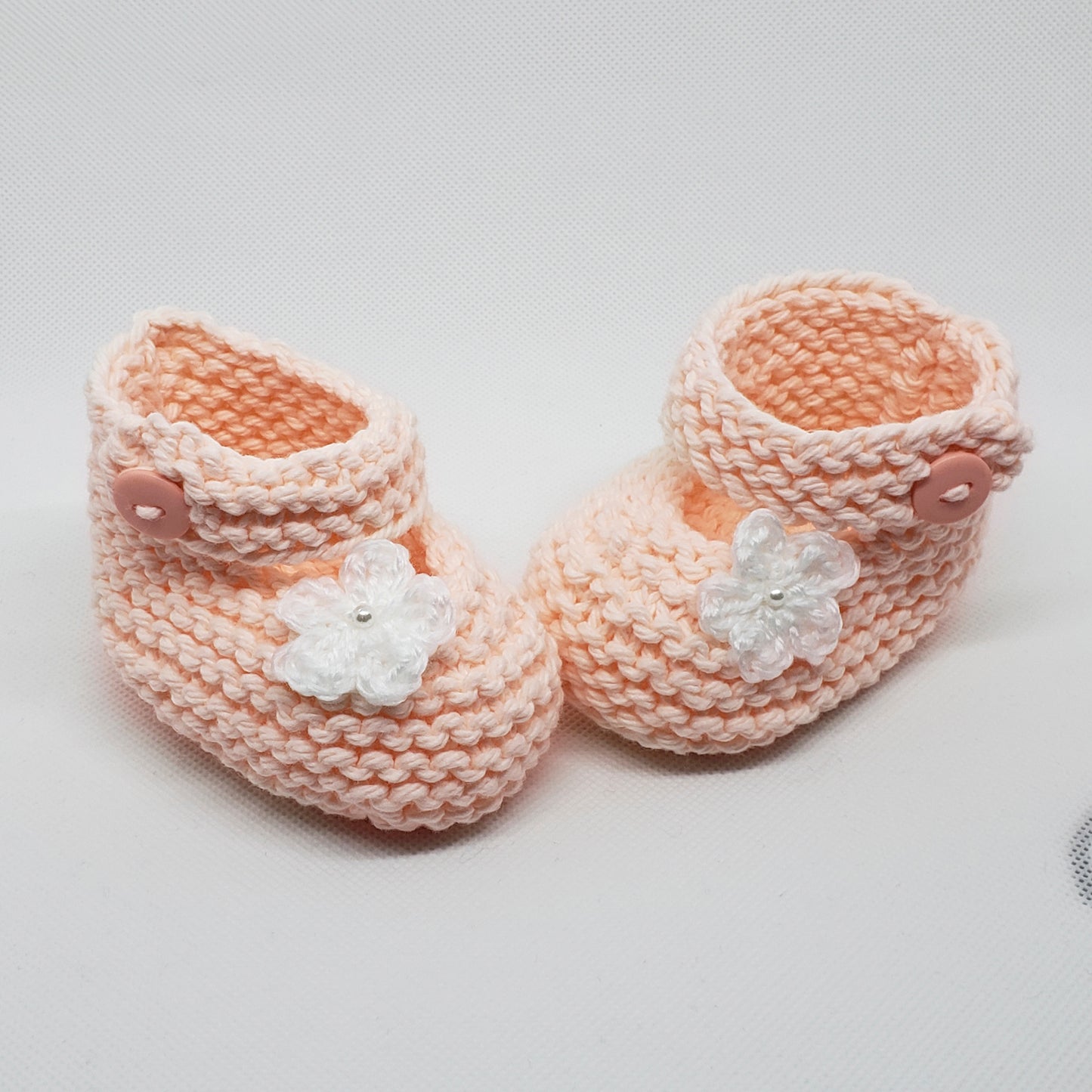 Peach Baby Booties with Flower