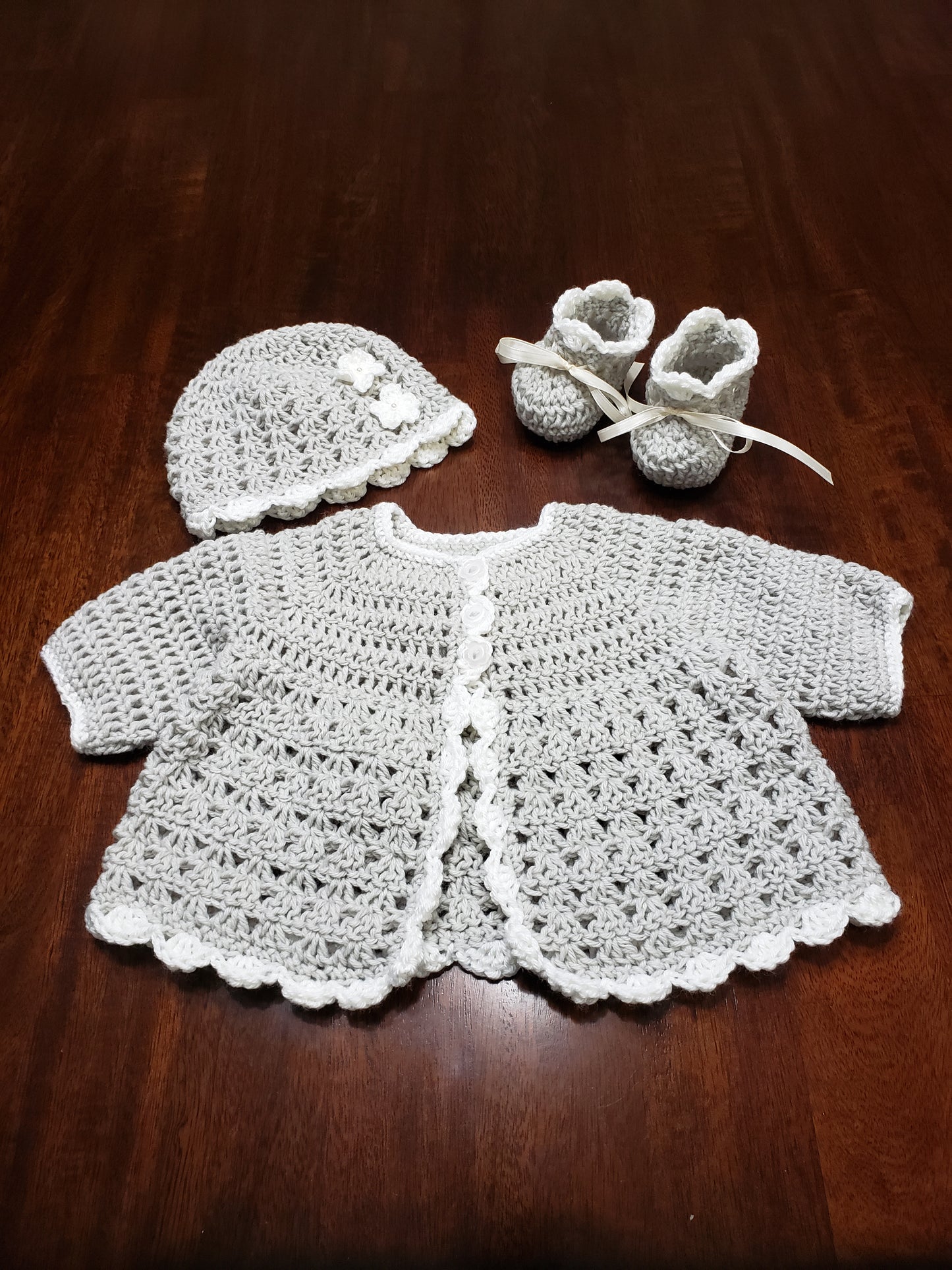 Gray & White Baby Sweater Set