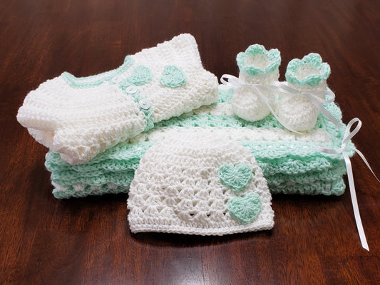 Green & White Baby Blanket Set