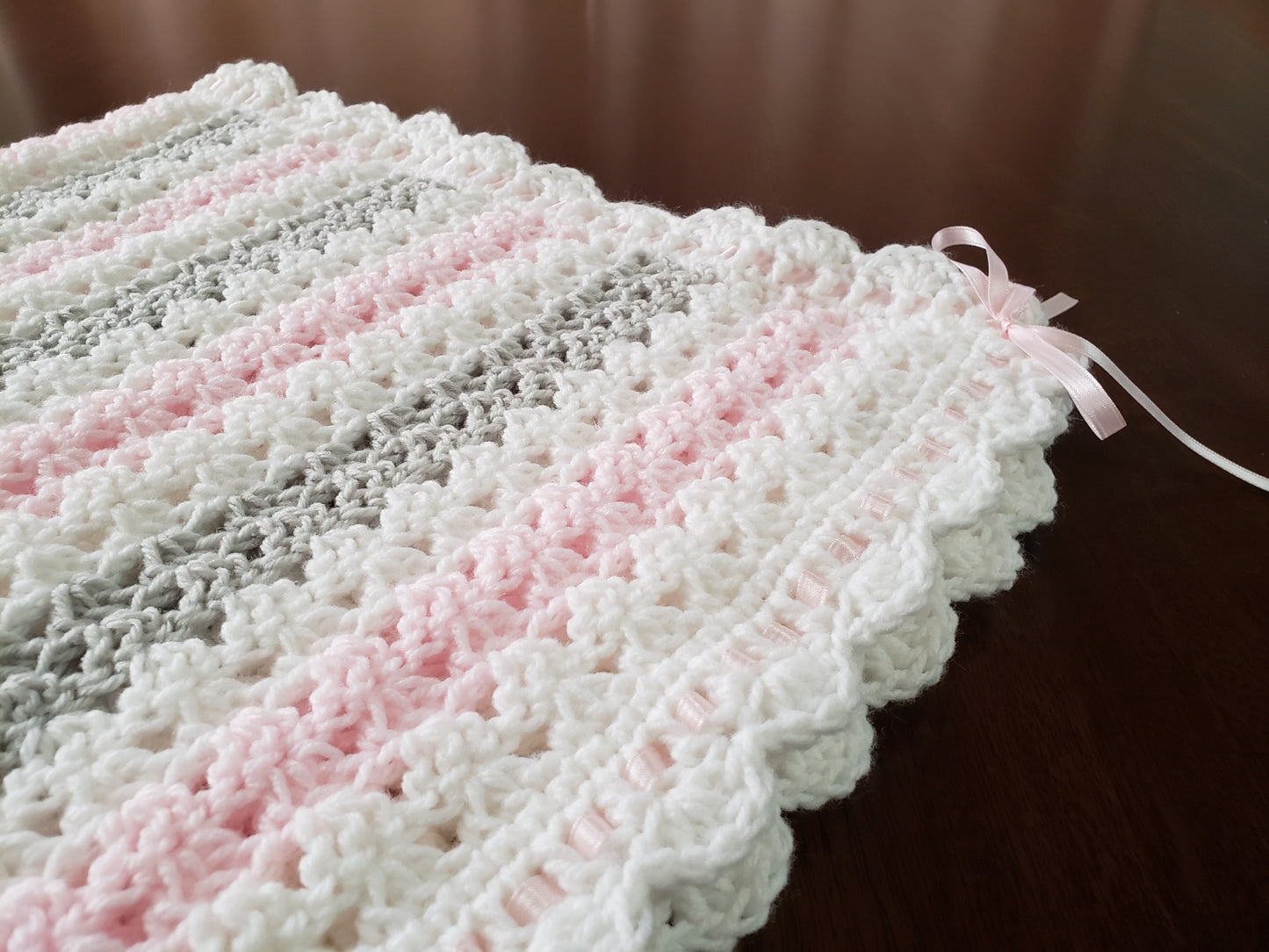 Pink Gray & Cream Baby Blanket Set