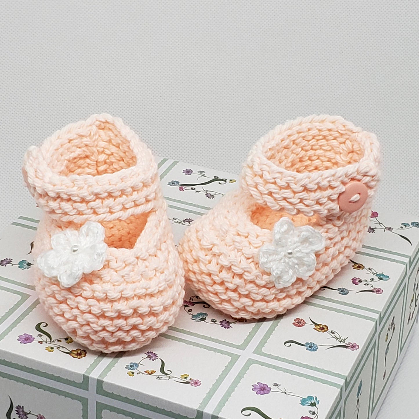 Peach Baby Booties with Flower