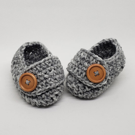 Gray Baby Booties with Brown Button