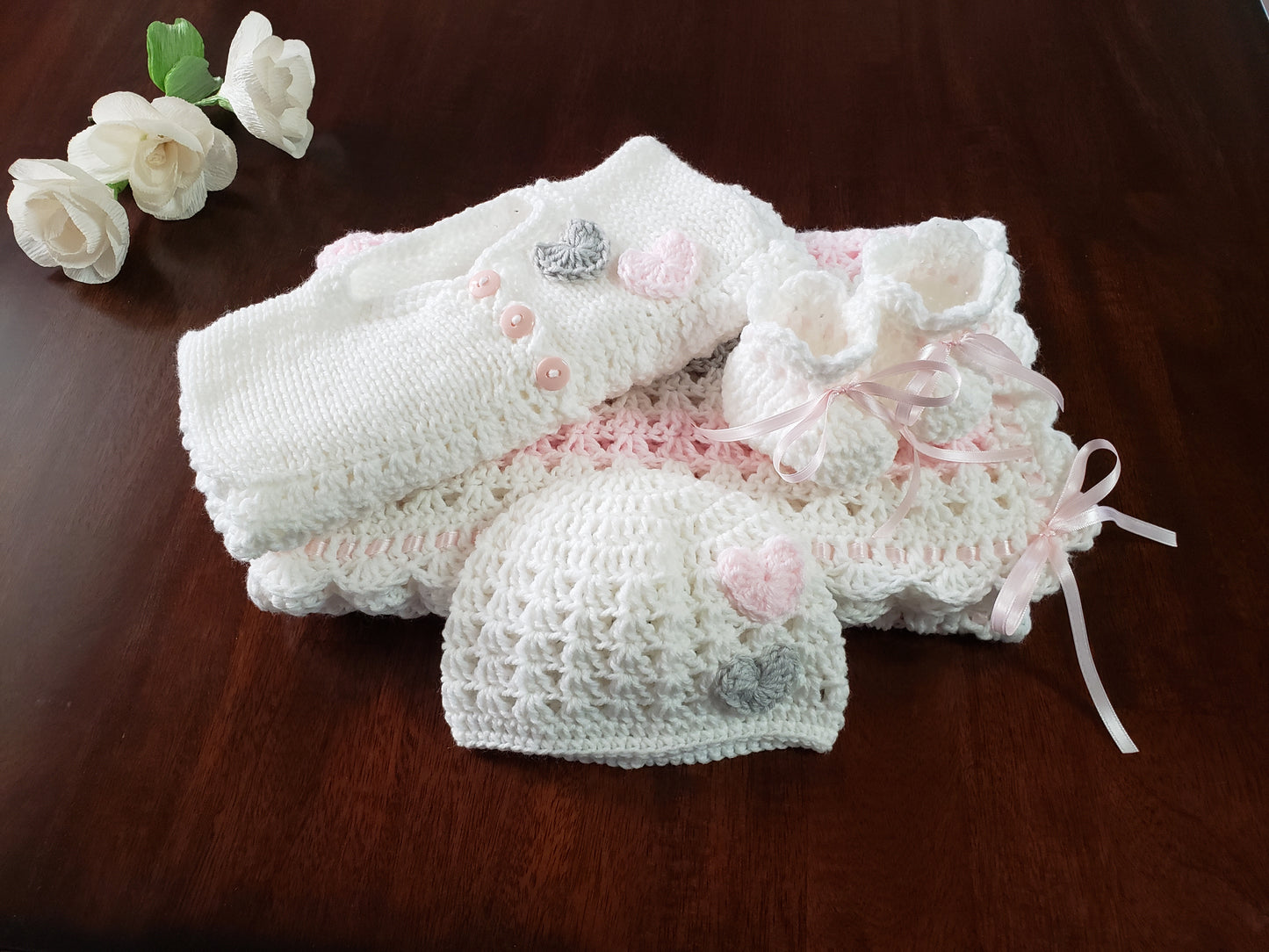 Pink Gray & Cream Baby Blanket Set