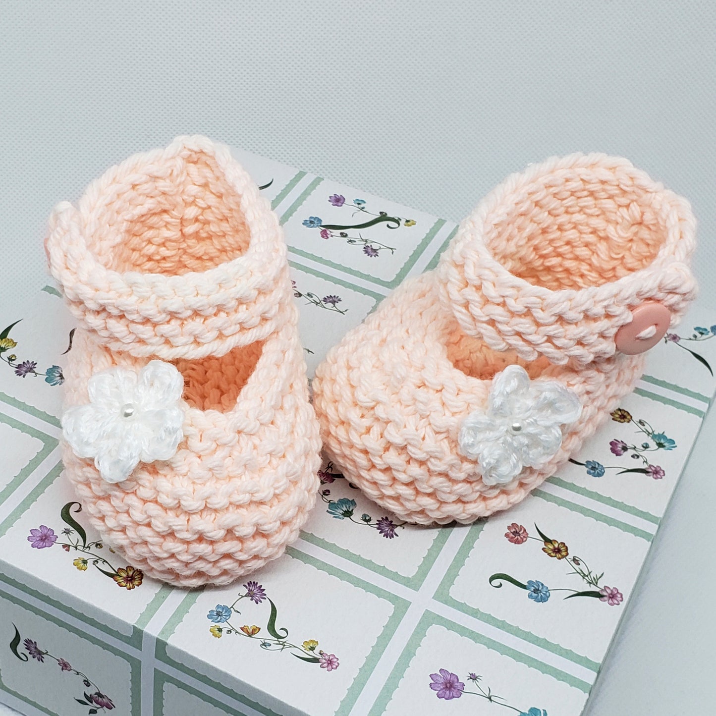 Peach Baby Booties with Flower