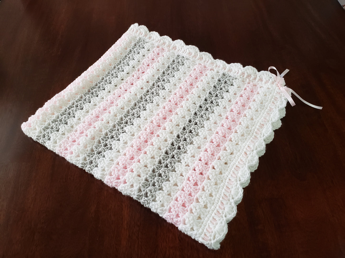 Pink Gray & Cream Baby Blanket Set