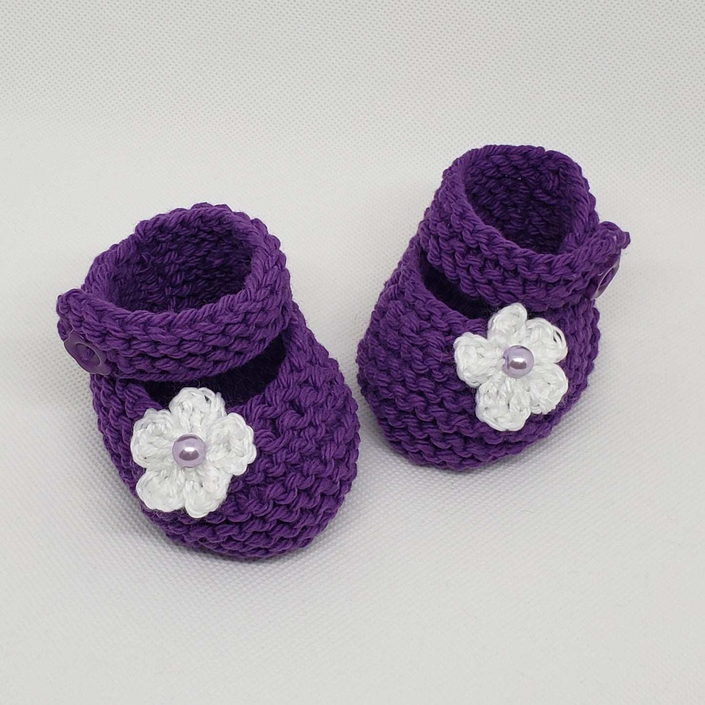 Purple Baby Booties with White Flower