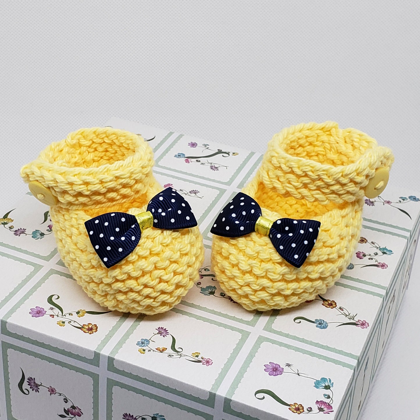 Yellow Baby Booties with Bow