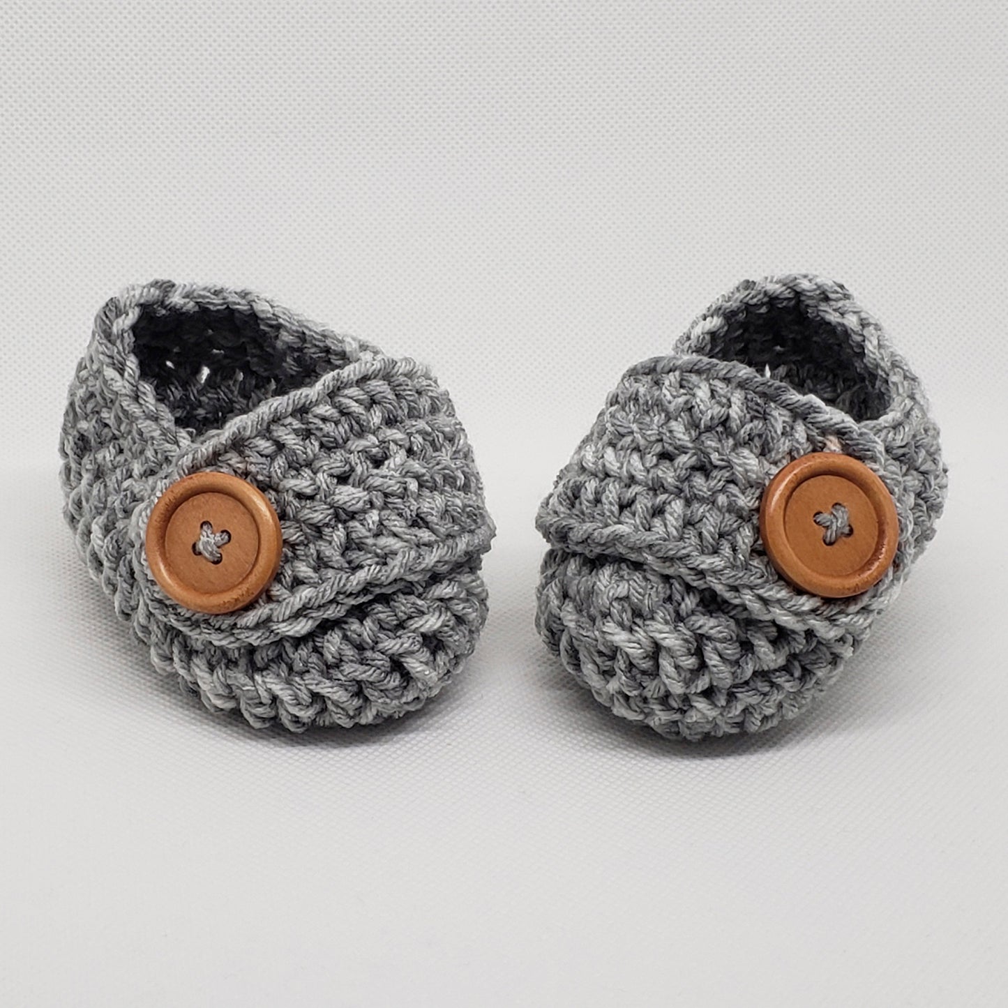 Gray Baby Booties with Brown Button